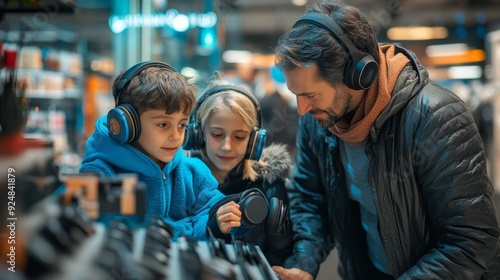 Family Trying On Headphones