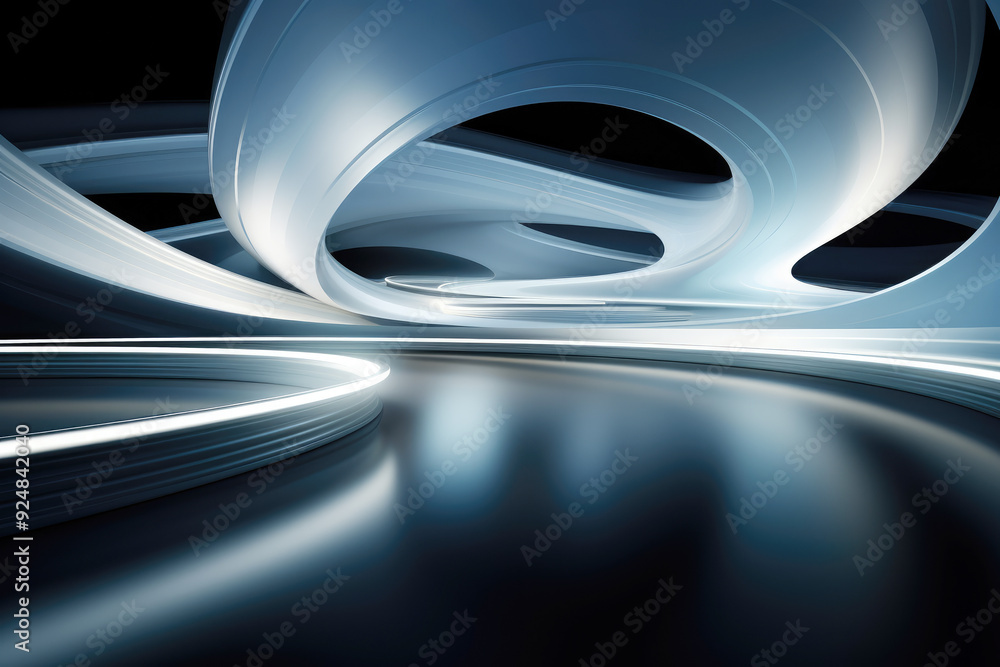 generated illustration of blurred motion view of a futuristic tunnel with smooth curves. generated illustration of blurred motion view of a futuristic tunnel with smooth curves.