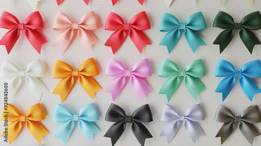 Colorful bows on a white backdrop