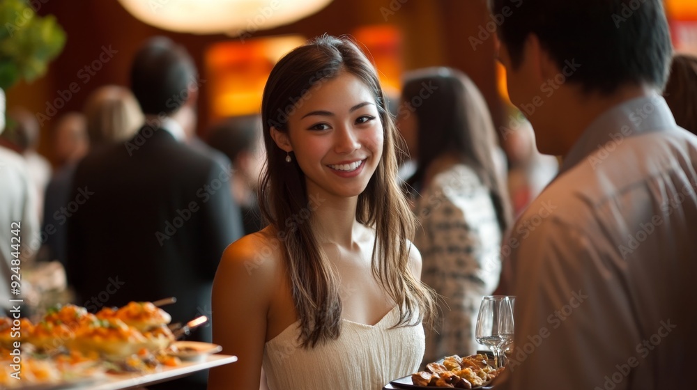 Woman smiling at a man at a Woman smiling at a man at a