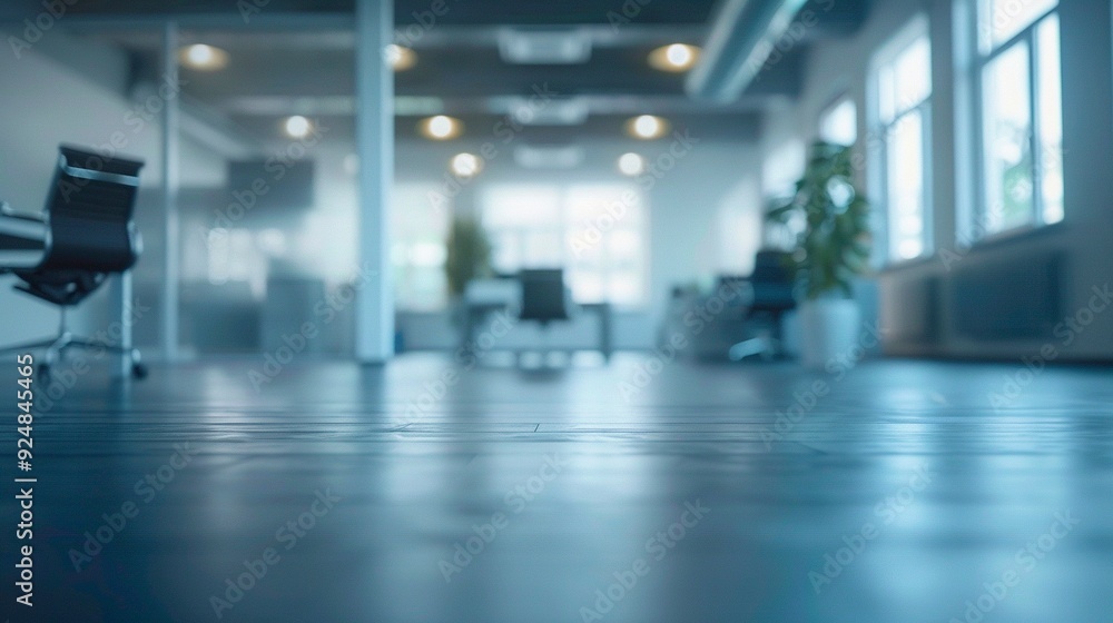 Blurred empty open space office. Abstract light bokeh at office interior background for design,generative ai Blurred empty open space office. Abstract light bokeh at office interior background for design,generative ai