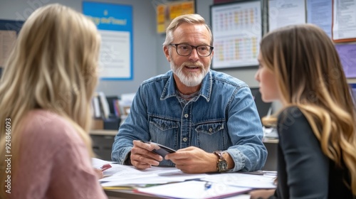 Mature Man Talking to Young