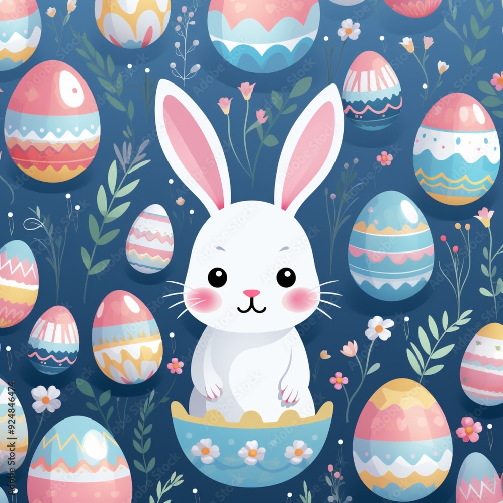 Pattern easter bunny with eggs background Pattern easter bunny with eggs background