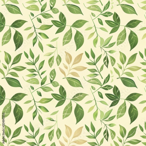 Decorative green leaf pattern on a light cream background