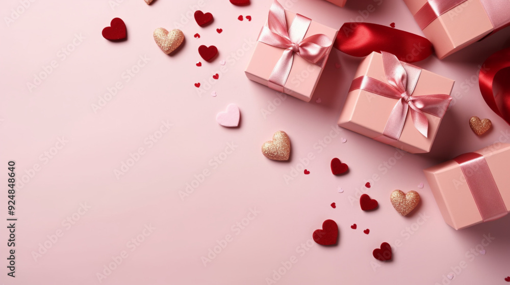 Pink gift box with ribbon and hearts Pink gift box with ribbon and hearts