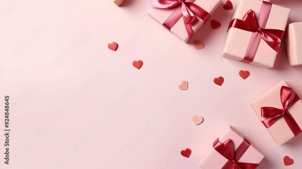 Pink gift box with ribbon and hearts Pink gift box with ribbon and hearts