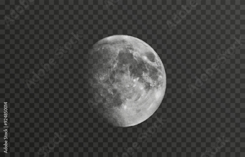 Realistic vector moon on an isolated transparent background. Moon vector png. Dark night with vector real moon.