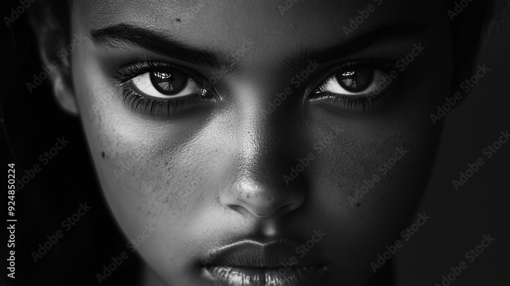 Minimalist Black and White Portrait with Intense Expression Minimalist Black and White Portrait with Intense Expression