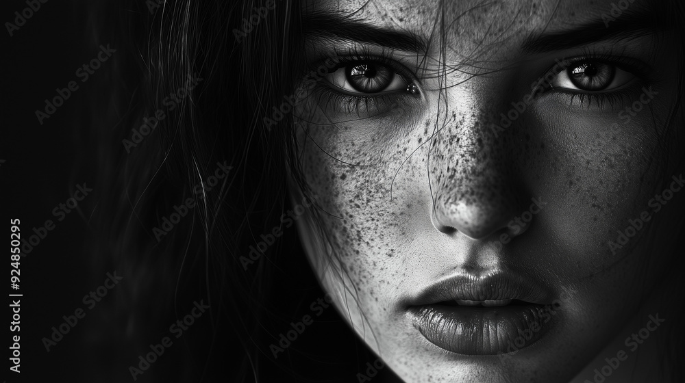 Minimalist Black and White Portrait with Intense Expression Minimalist Black and White Portrait with Intense Expression