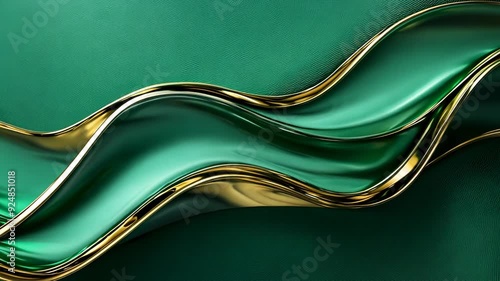 Abstract Green and Gold Curves on Textured Background Art