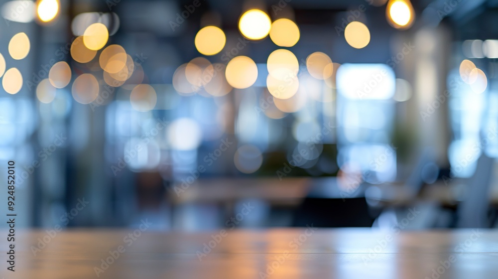 Blurred empty open space office. Abstract light bokeh at office interior background for design,generative ai Blurred empty open space office. Abstract light bokeh at office interior background for design,generative ai