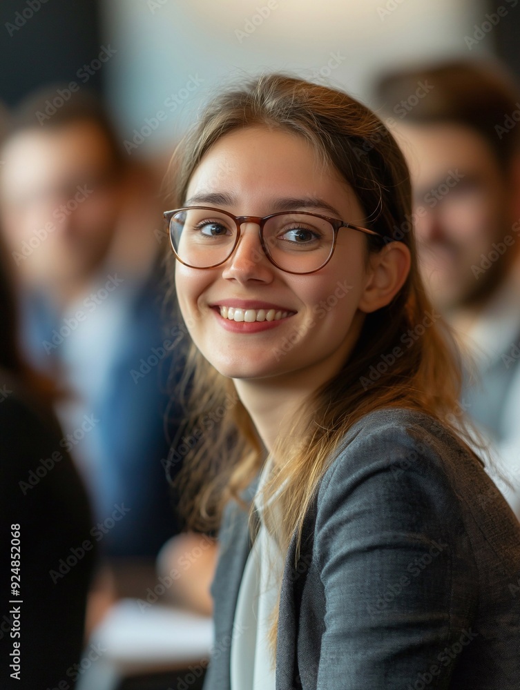 A small group of young, cheerful and energetic business people conducting training or seminars on business tasks. A small group of young, cheerful and energetic business people conducting training or seminars on business tasks.