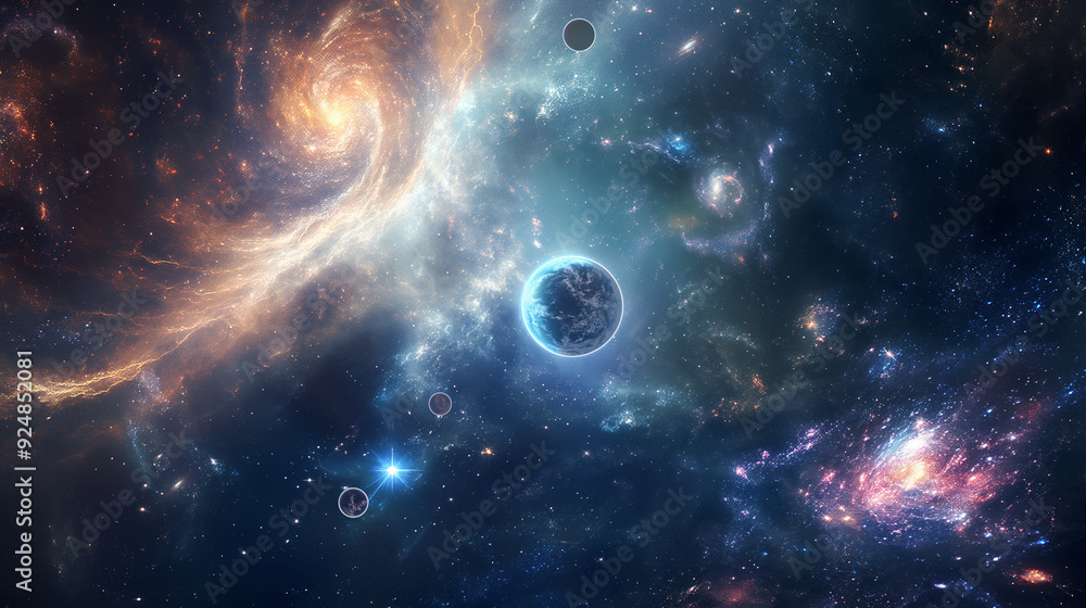 there are many planets in the sky with a star in the background there are many planets in the sky with a star in the background