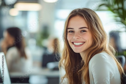 Wallpaper Mural Smiling Woman In A Modern Office Torontodigital.ca