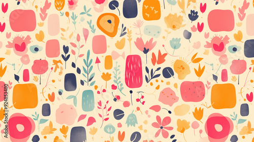 Cute doodle pattern background with abstract shapes and dots. Modern vector pattern for Banner, Flyer, Cover...