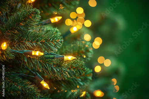 Christmas Tree Lights: Festive Twinkling Lights on a Green Pine Tree