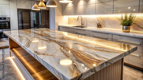 Wallpaper Mural Polished stone countertop with a beautiful veined pattern, illuminated by soft light, against a neutral background, evoking a sense of luxury and sophistication. Torontodigital.ca