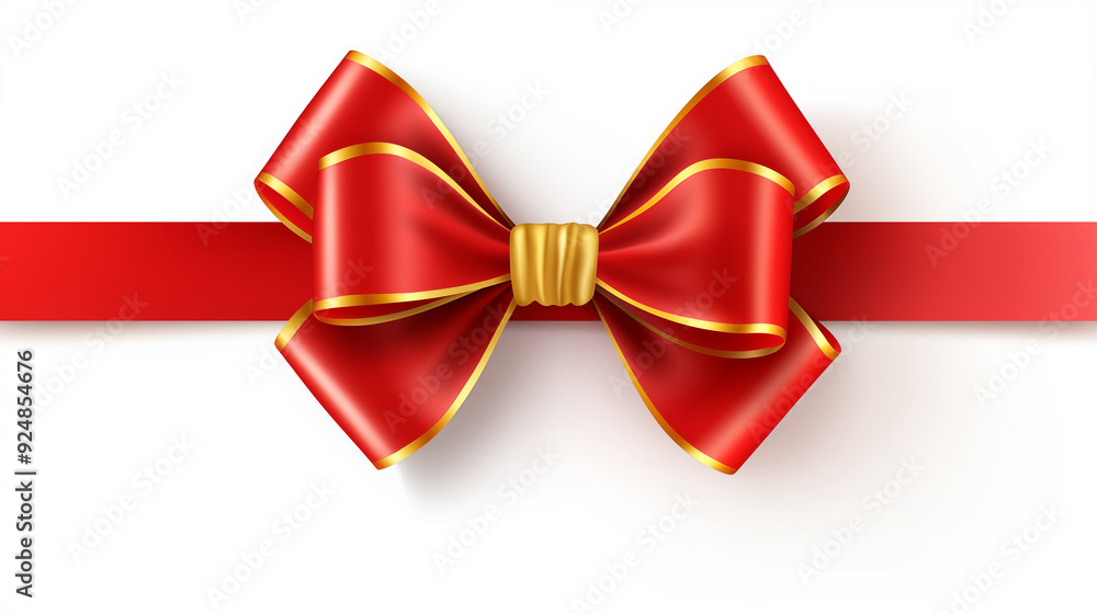Elegant Red Ribbon with Gold Trim on White Background Elegant Red Ribbon with Gold Trim on White Background
