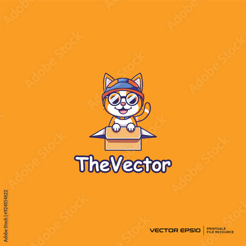 Cat box mascot, vector, logo, character, cartoon, illustration, eps10