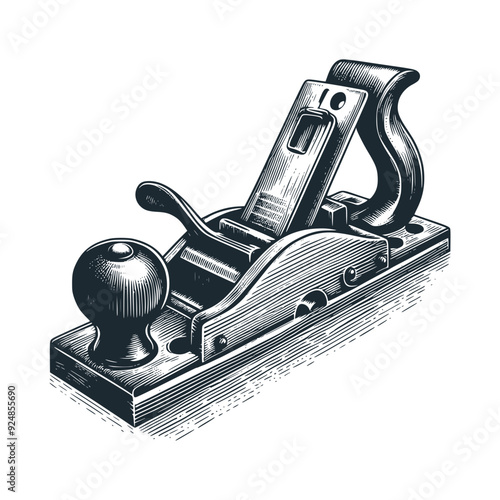 The wood planer. Black white vector logo illustration