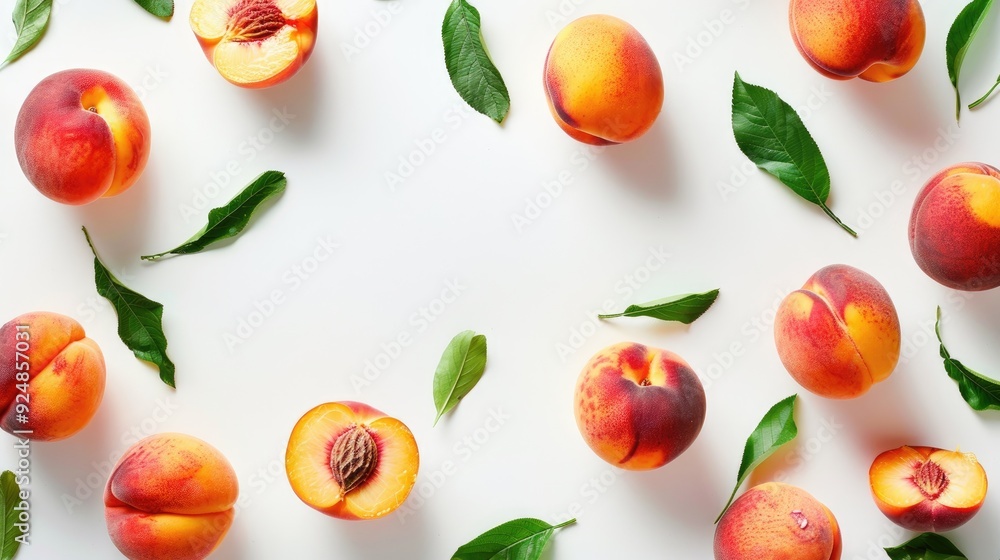 Juicy peaches on white background Juicy peaches on white background