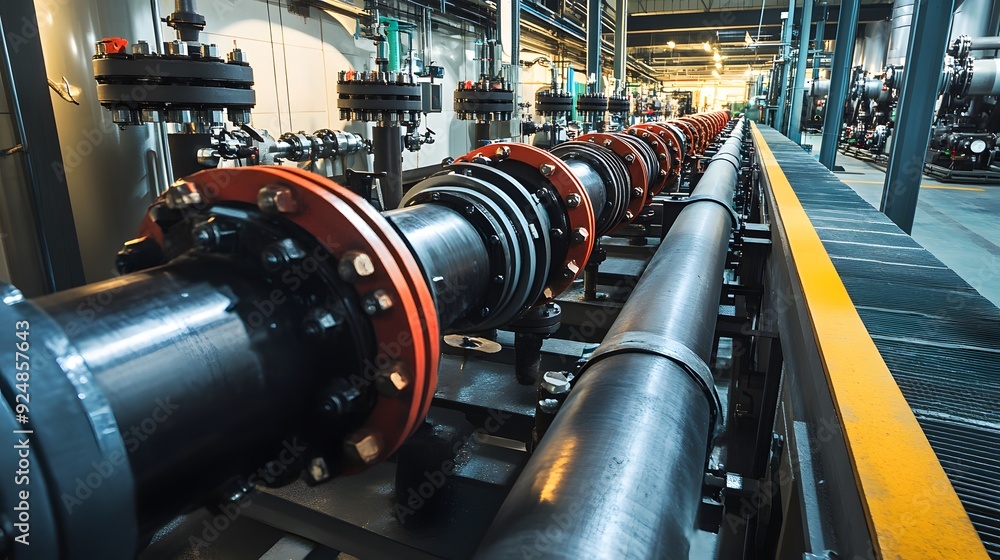 Fototapeta premium A large pipe with a gauge on it. The gauge is showing a reading of 0. The pipe is yellow and blue