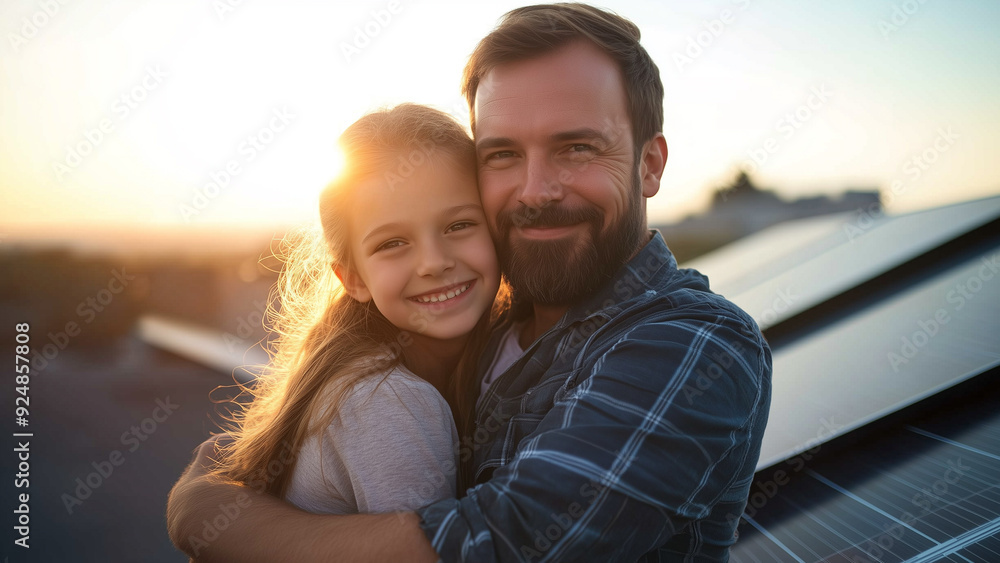 Embracing a Sustainable Future: Father and Daughter on Solar-Powered Roof Embracing a Sustainable Future: Father and Daughter on Solar-Powered Roof