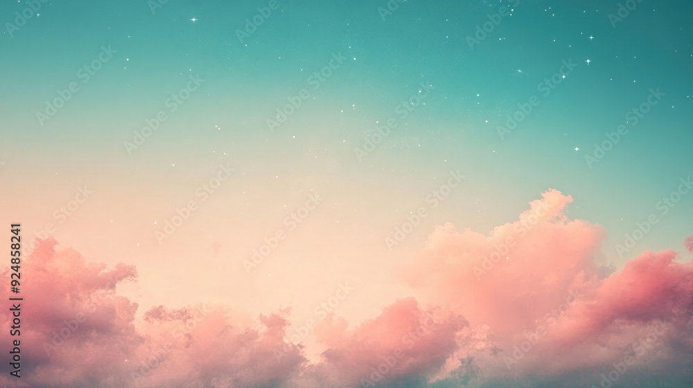 Gradient Sky background Pink and Blue Dusk, Twinkling Stars and Fluffy Clouds at Sunset Gradient Sky background Pink and Blue Dusk, Twinkling Stars and Fluffy Clouds at Sunset