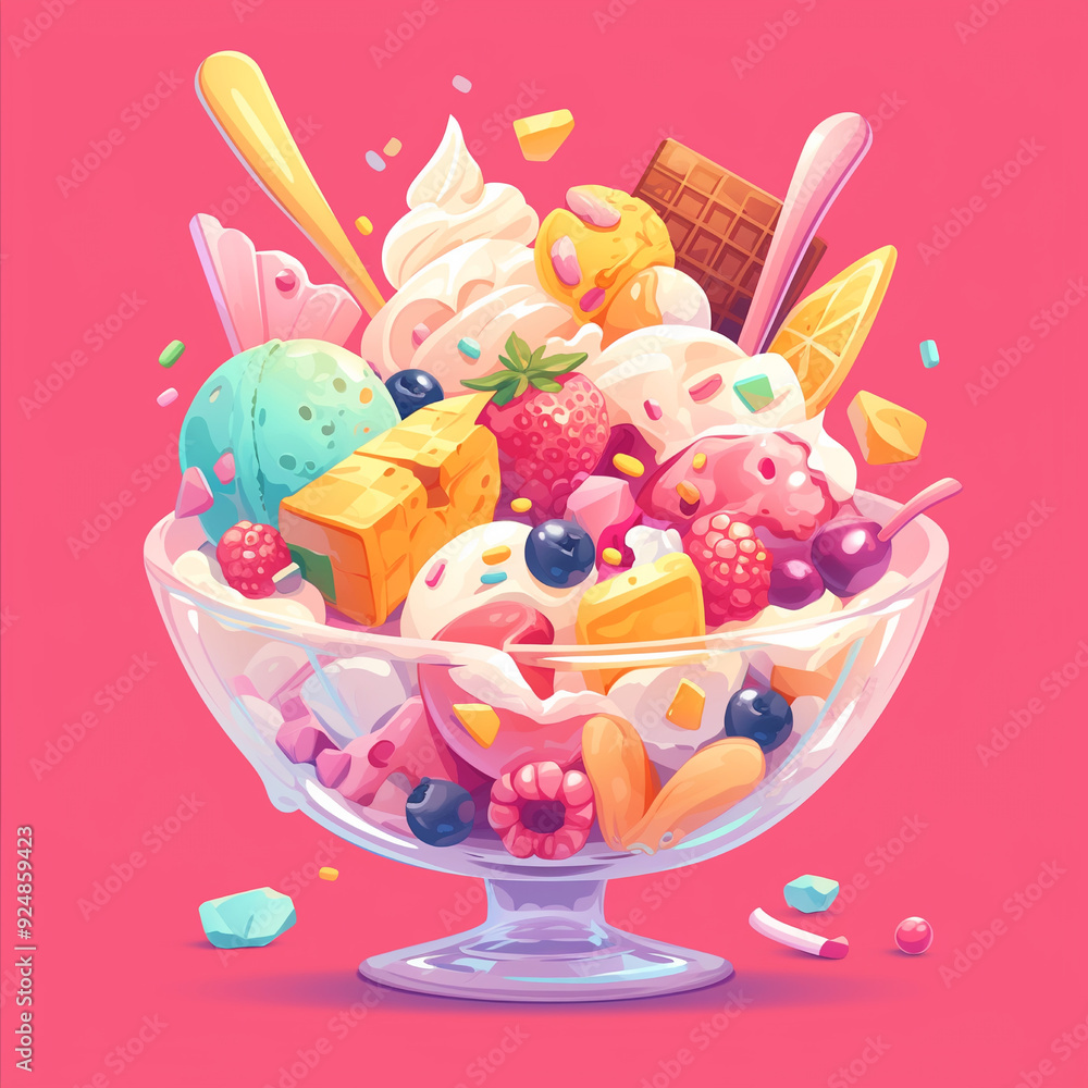 Pixel art of a sundae with ice cream, fruit, and sprinkles Pixel art of a sundae with ice cream, fruit, and sprinkles