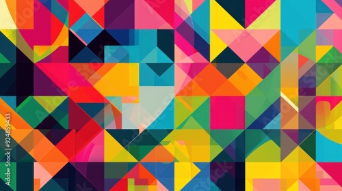 Geometric Abstract Pattern in Vibrant Primary Colors Wallpaper