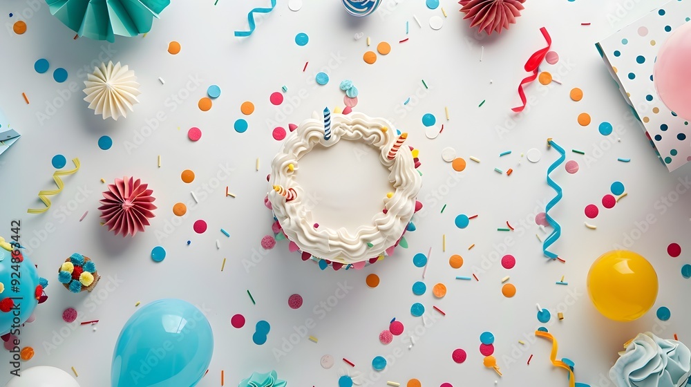 Birthday Cake with Confetti and Balloons. Birthday Cake with Confetti and Balloons.