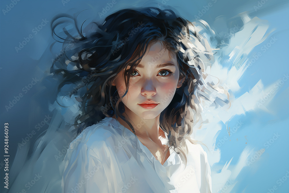 Female image is drawn. painting image portrait of beautiful lady Female image is drawn. painting image portrait of beautiful lady