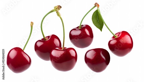  Cherries floating in the air, isolated on white background