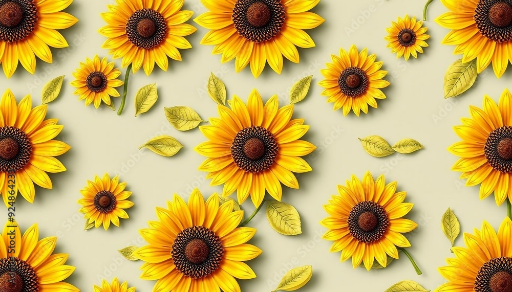 seamless pattern featuring a 3D illustration of sunflowers , resembling a paper quill pattern background, wallpaper, poster, banner, close up image of sunflower created with generative ai seamless pattern featuring a 3D illustration of sunflowers , resembling a paper quill pattern background, wallpaper, poster, banner, close up image of sunflower created with generative ai