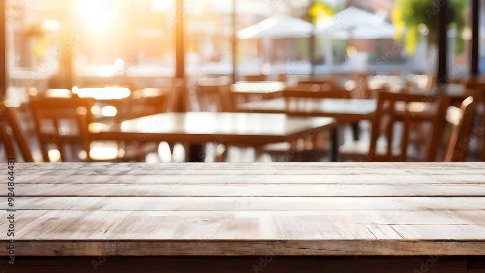 Wooden table with blur background of cafe interior. generative ai Wooden table with blur background of cafe interior. generative ai