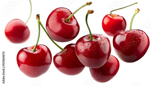  Cherries floating in the air, isolated on white background