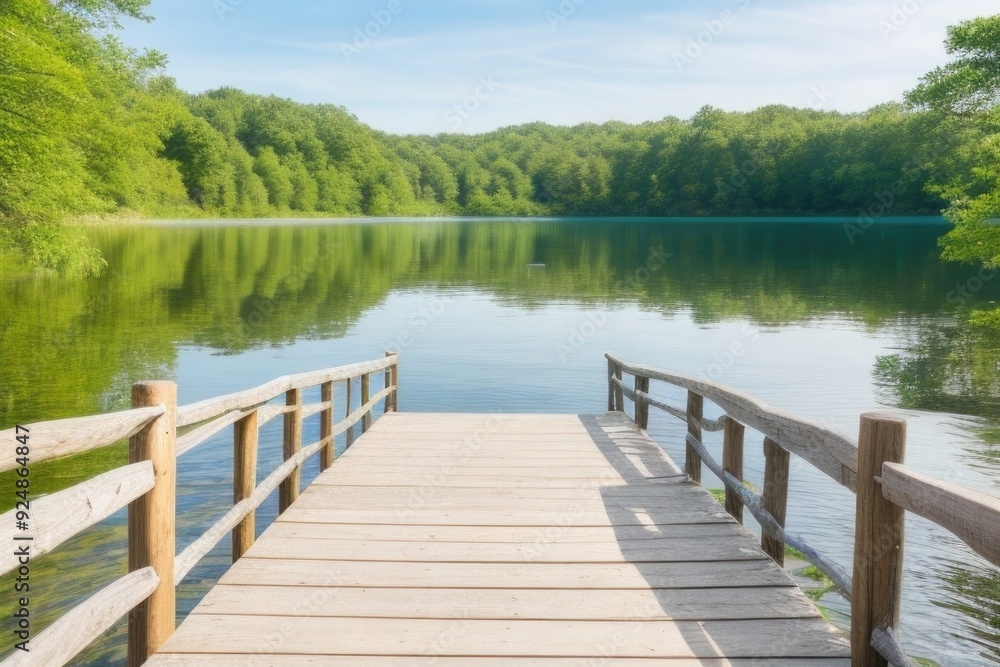 Wooden path bridge over a lake Wooden path bridge over a lake