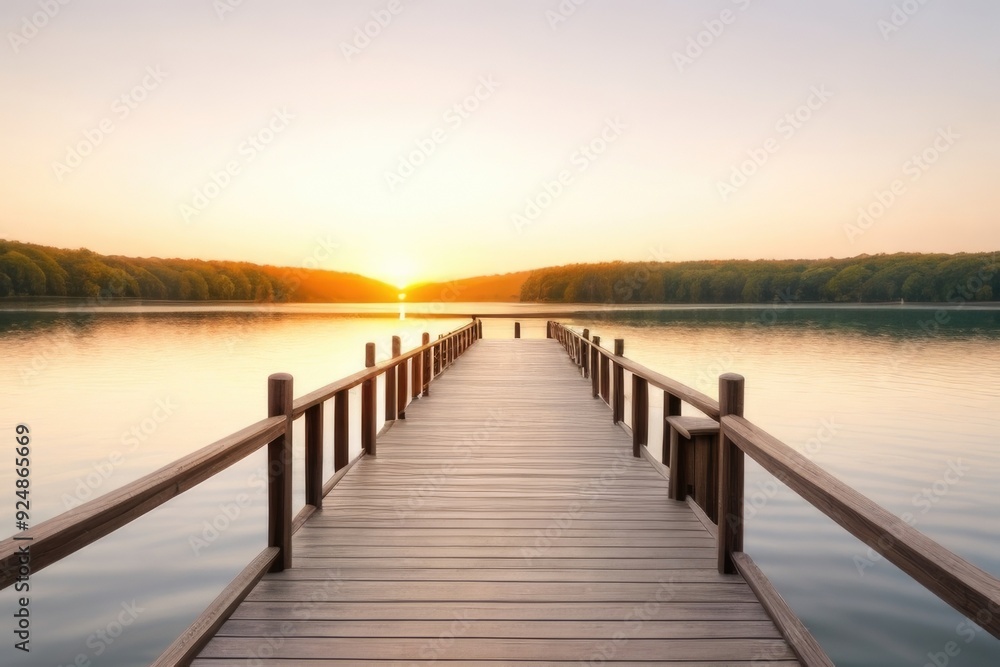 Wooden path bridge over a lake Wooden path bridge over a lake