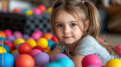 Child enjoying colorful balls during a playful home party