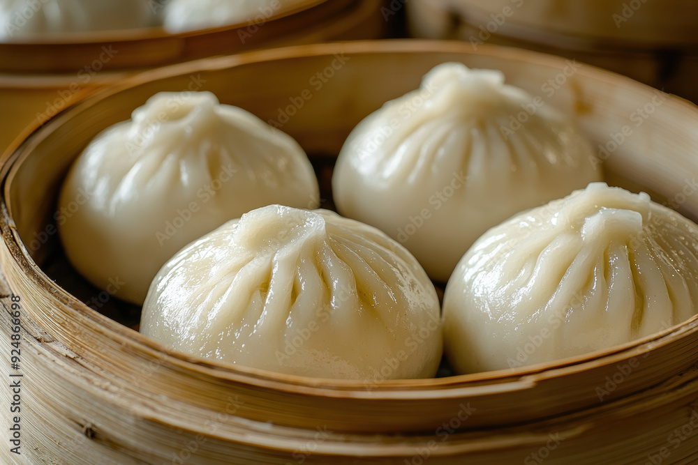 Four dumplings are in a bamboo basket Four dumplings are in a bamboo basket