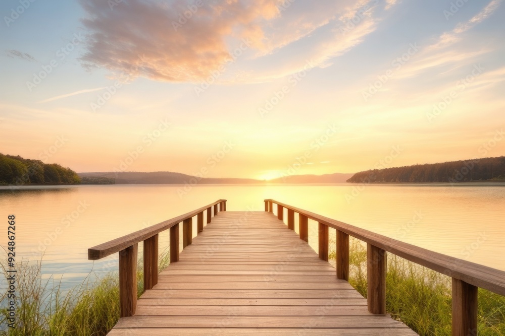 Wooden path bridge over a lake Wooden path bridge over a lake