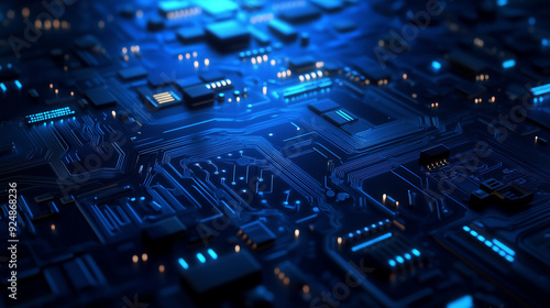 Abstract Circuit Board Design with Glowing Circuits