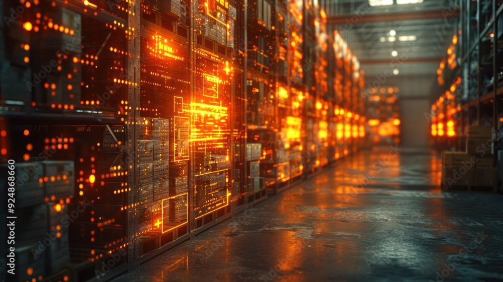 Futuristic Server Room with Orange Lights Futuristic Server Room with Orange Lights