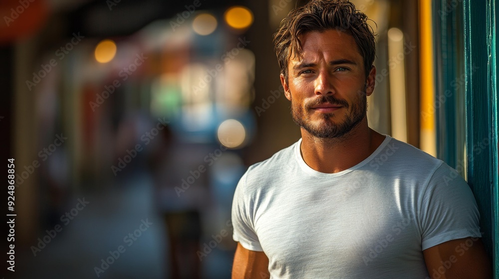 Portrait of a handsome man in a white t-shirt - generative ai Portrait of a handsome man in a white t-shirt - generative ai