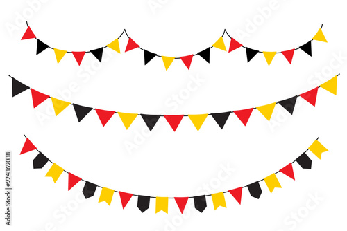 Hanging German garland. Color pennant border isolated on white background. Triangle flags