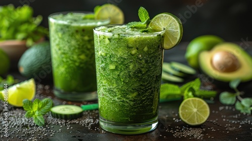 Wallpaper Mural Refreshing Green Smoothie with Avocado and Lime Torontodigital.ca