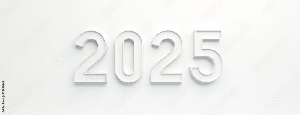 2025 in minimalist white 3D numbers representing future year against clean background with copy space 2025 in minimalist white 3D numbers representing future year against clean background with copy space