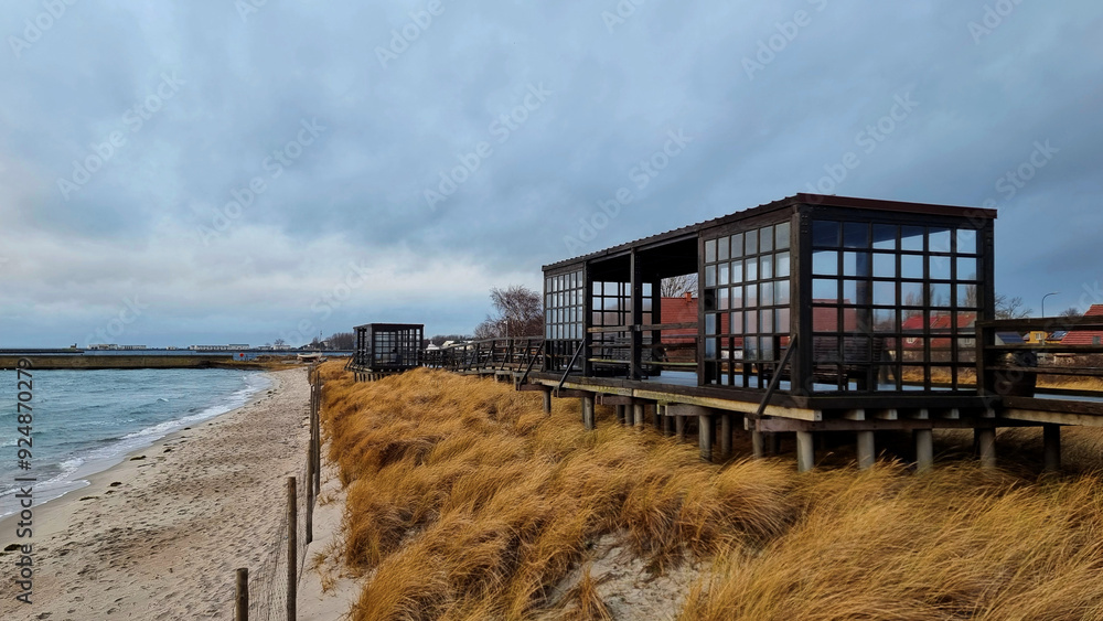 Winter seaside at Baltic Sea. Pavilion at a seaside. Winter seaside at Baltic Sea. Pavilion at a seaside.