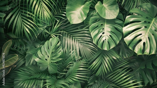 Soothing Green and White Tropical Palm Leaves Wallpaper