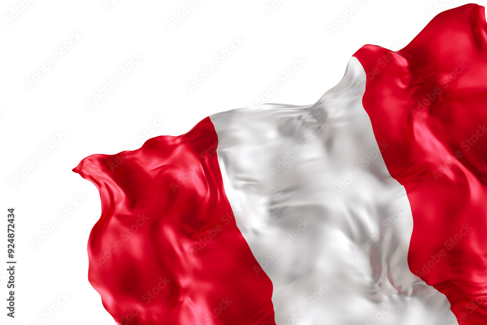 Fototapeta premium Realistic flag of Peru with folds, on transparent background. Footer, corner design element. Cut out. Perfect for patriotic themes or national event promotions. 3D render.